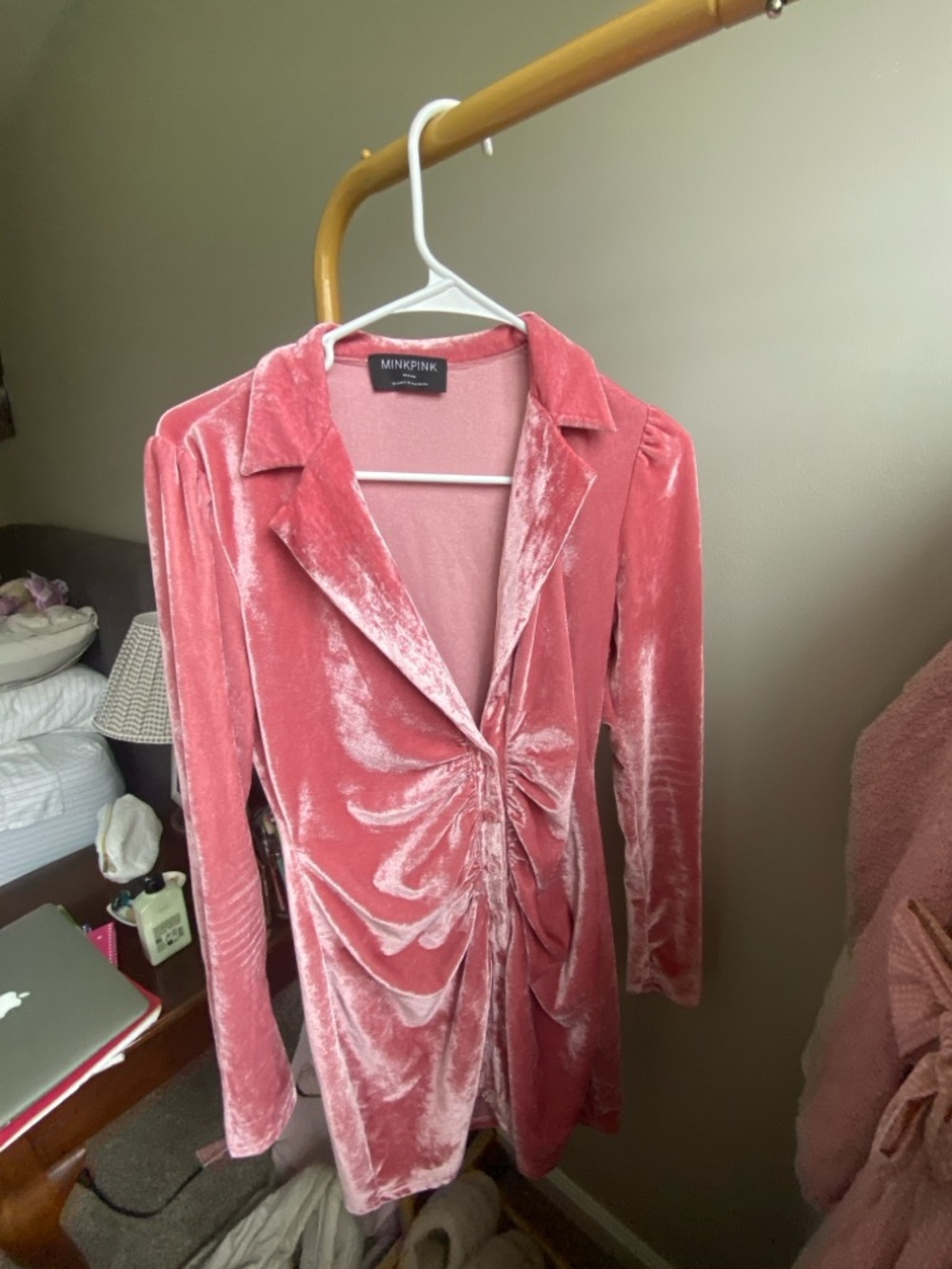 MINKPINK Blush Pink Velvet Ruched Blazer